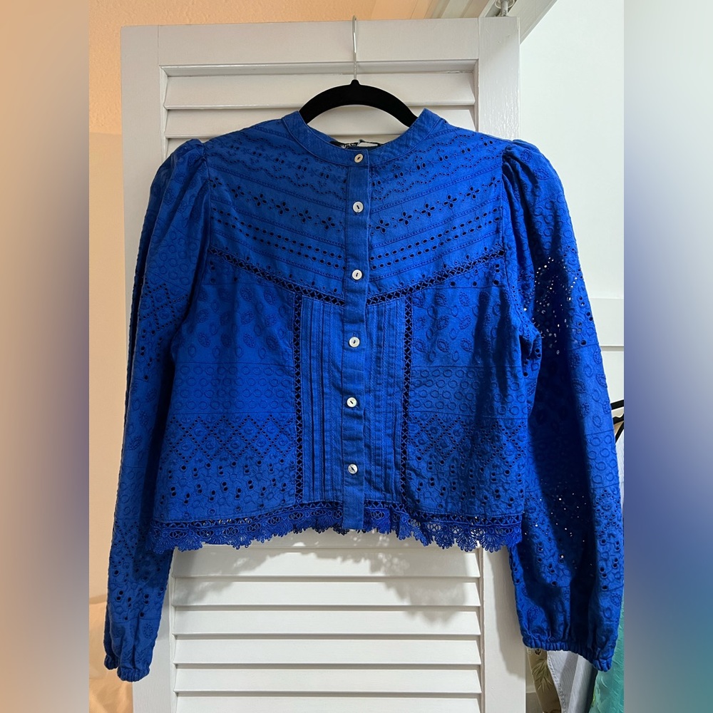 Zara Cropped Embroidered Eyelet Blouse